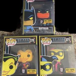 Batman Animated Series Black Light Blacklight Hot Topic Funko Exclusive Funko Pop Set Joker Harley Batman Glow