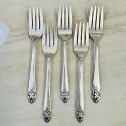 5pc ONEIDA Distinction Silverplate Salad Forks 6 1/2” Prestige Plate 1951