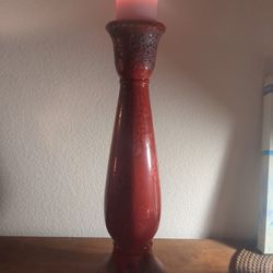 red ceramic embossed candle holder