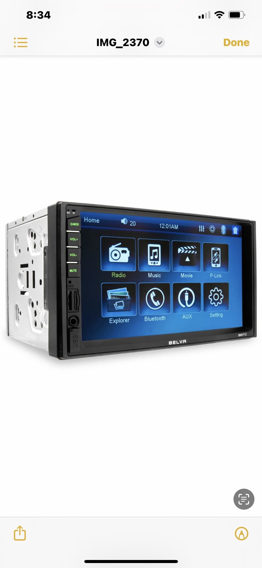 BMV712 7" Double DIN Touchscreen Mechless Car Stereo Receiver with Bluetooth and