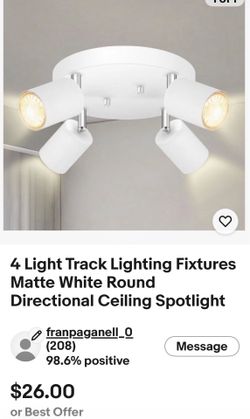 4 Light Track Lighting Fixtures Matte White Round Directional Ceiling Spotlight