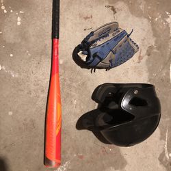 Baseball Bat Glove And Helmet 