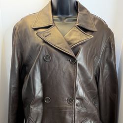 Coach Men’s Brown Leather Double Breasted Coat Jacket Made in USA (No Belt) 