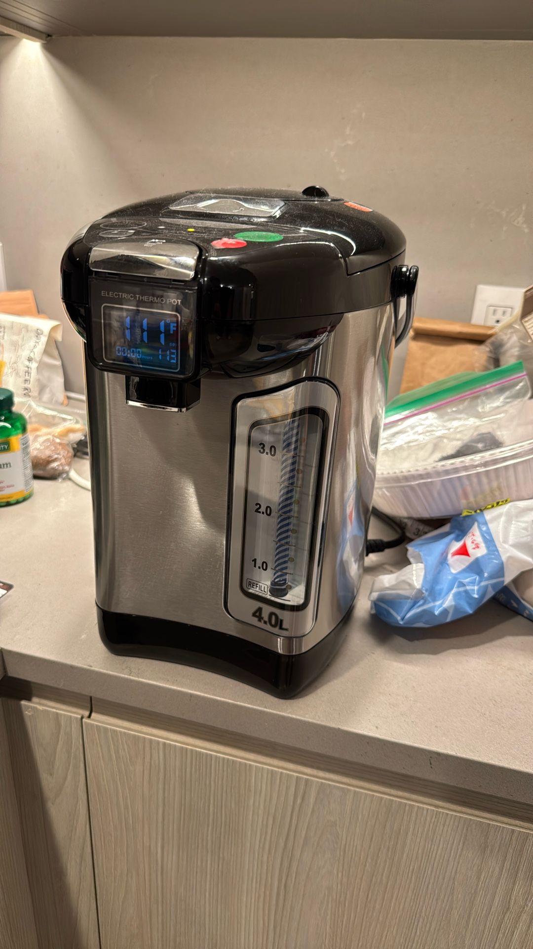 NutriChef Digital Water Boiler and Warmer - 4L/4.23 Qt Stainless Electric Hot Water Dispenser w/ LCD Display, Rotating Base, Keep Warm, Auto Shut Off,