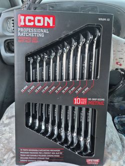 ICON Anti-Slip Grip Professional Metric Ratcheting Combination Wrench Set, 10- Piece