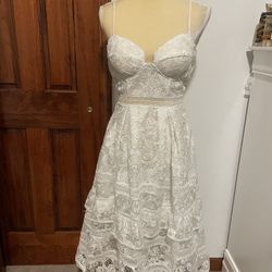 White MIDI Dress With Lace Designs