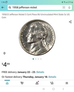 1958 D Jefferson Nickel 5 Cent Piece BU Uncirculated Mint State 5c US Coin

