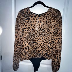 Cheetah Print Blouse Bodysuit