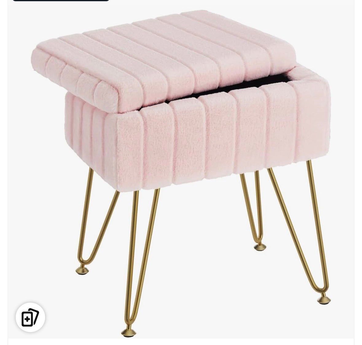 Pink Faux Fur Vanity Stool with Storage & Gold Metal Legs