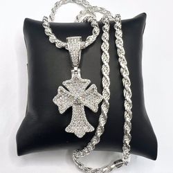 925 Sterling Silver 3.30CT MOISSANITE Cross pendant men’s necklace Size 22”