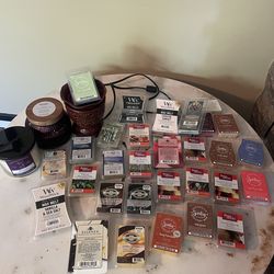 Wax warmer with variety of wax scent cubes plus 2 candles