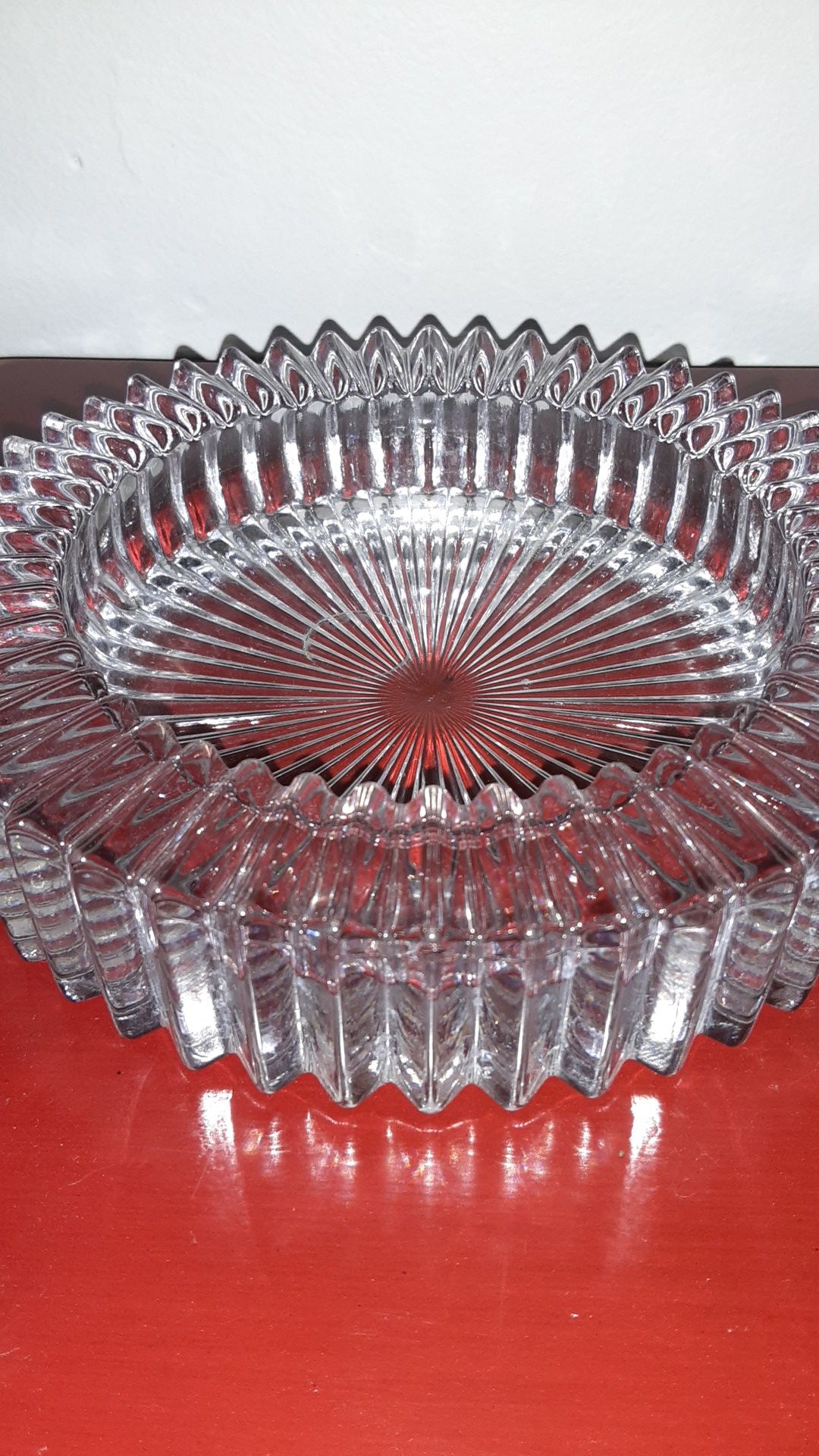 Spectacular Vintage Heavy Accordian Rimmed Glass Ashtray