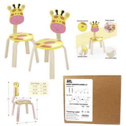 2 Wooden Giraffes Chairs For Kids