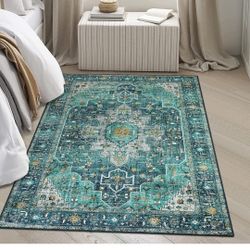 Ultra Thin Teal Oriental Area Rug