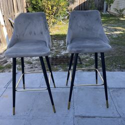 Two Velvet Bar Stools (30” To Seat) In Good Condition $40 Firm On Price