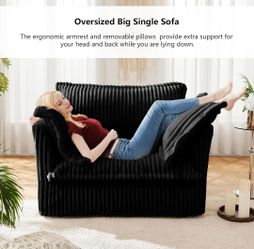 Oversized Modular Sectional Sofa Chair, 49” Corduroy Fabric Single Armchair Comfy Deep Seat Couch Sofa with Big Toss Pillows for Living Room Apartment