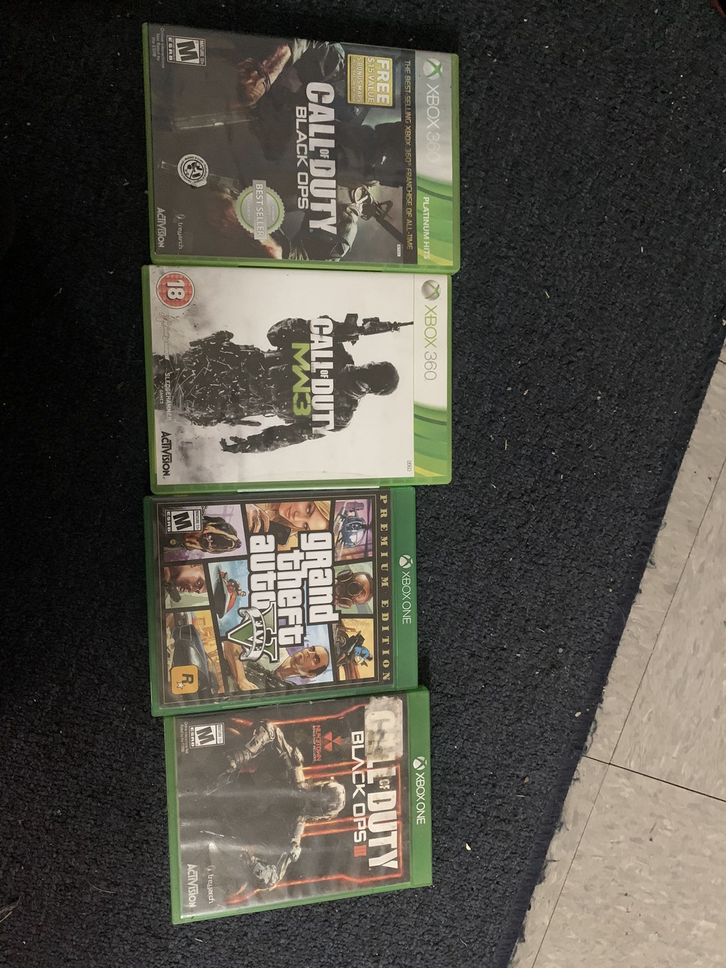 Xbox One/ 360 Games Black Ops 3, Grand Theft Auto  5, Black Ops 1, modern Warefare 3