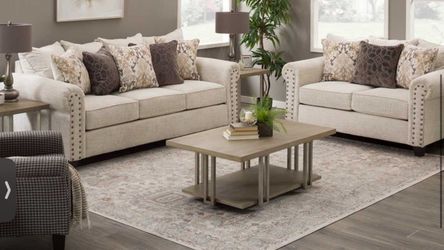 Della linen Sofa and loveseat with Accent Pillows