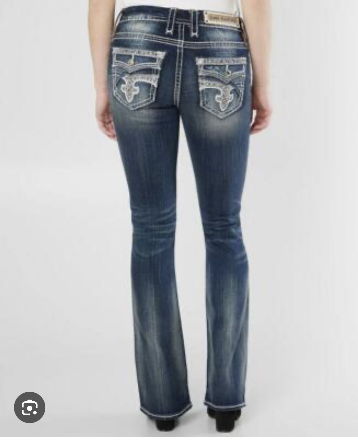 Women’s Rock Revival Glade Easy Fit Boot Cut Mid Rise Stretch Blue Jeans Size 28 Inseam 30