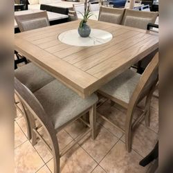 Weathered white oak finish modern 7 Pc counter height dining table set