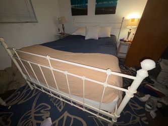 White Metal Queen Bed Frame