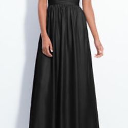 Monique Lhuillier Twisted Shoulder Satin Chiffon Bridesmaids Black Gown 