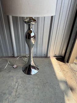 Modern Chrome Table Lamp with White Fabric Shade