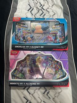 Pokémon Mimikyu ex & Alcremie ex Premium Collection Box and snorlax premium