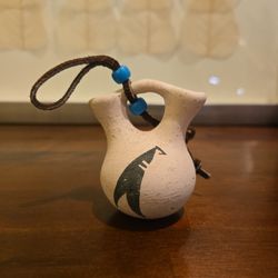 Mini Southwestern Pottery Wedding Vase Ornament – Turquoise Beads & Leather Strap

