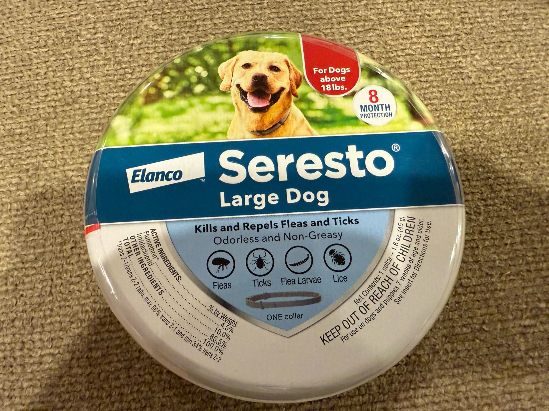 Authentic Seresto Flea & Tick Collar 8 Months Protection for Large Dogs 18 lbs+
