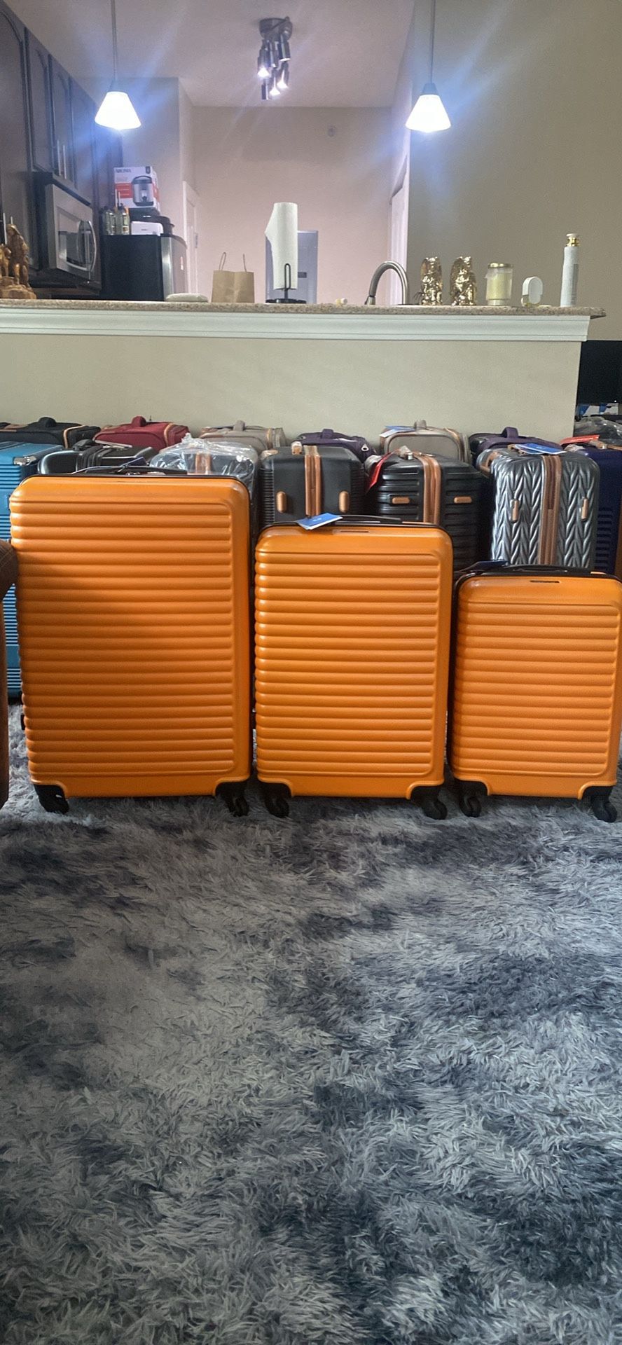 3 Piece Hardside Luggage Set Hardshell Lightweight Suitcase with TSA Lock Spinner Wheels 20in24in28in.(Orange) New - FULL SET