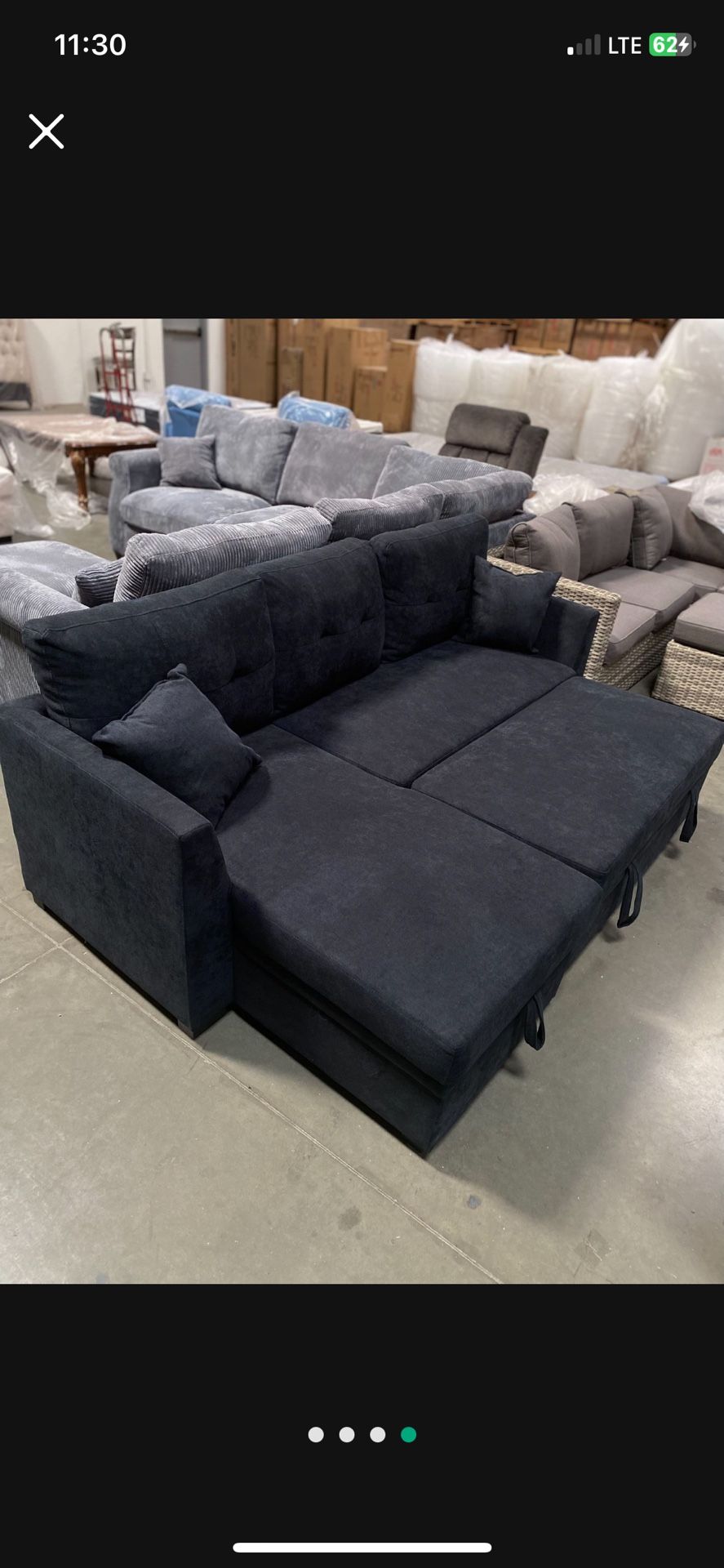 82” Dark blue sectional sofa with pull-out bed, sectional, sofa, couch, Sofabed, sleeps sofa, brand new set! Dimensions 81.5”L x 53” chaise Brand new