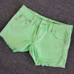 Miss Me Shorts Womens Size 27 Teal Inseam 3" Mid Rise Denim Stretch Green