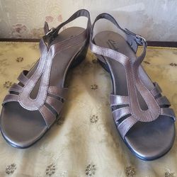 "Clarks" Grayish Bronze Color Leather Sandals