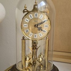 Vintage Gold Toned Haller Anniversary Dome Clock With Roman Numerals With Dome. Needs To Be Serviced. 