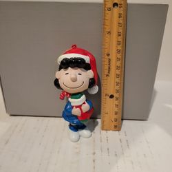 Vintage Peanuts Lucy Stocking & Candy Cane Christmas Plastic 4.5"Ornament Xmas B3 