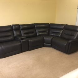 5 Piece Dual Power Reclining Leather Sectional Couch