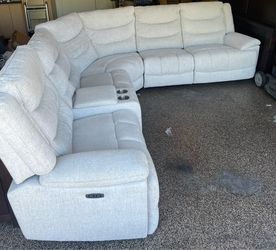 Three Power Recliners, Living Spaces Cruz Ecru Beige Ivory, L Shaped Sectional