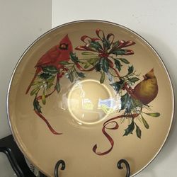 Beautiful Bowl With Cardinals 14”
