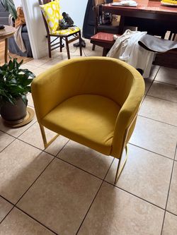 Modern Mustard Yellow Barrel Accent Chair with Gold Brass Base