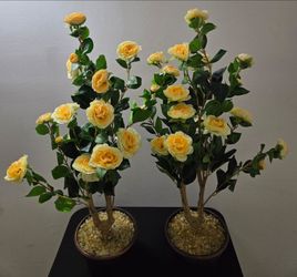 PAIR of 3ft Faux Yellow Camellias Trees in Citrine Stone/Epoxy (2 for $85) @ Lasting Creations