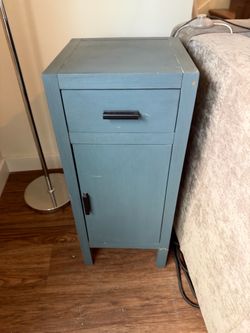 Blue Wood Nightstand with Drawer and Cabinet X2