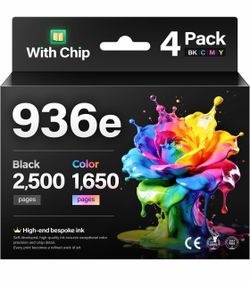 HP 936e 936XL Black Cyan Yellow Magenta Ink Cartridges with Chip High Yield Replacement