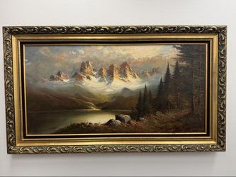Gunter Seekatz Original Oil Painting – Alpine Mountain Lake Landscape