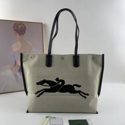Longchamp Large Canvas Tote Shoulder Bag Travel Bags
