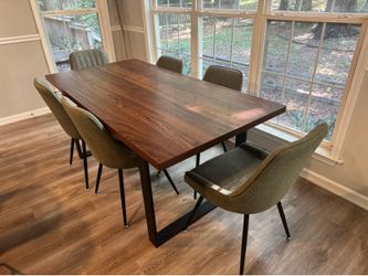 Modern Wood Dining Table with 6 Upholstered Chairs