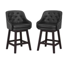 2X Black 26.5” Faux Leather Swivel Barstool 