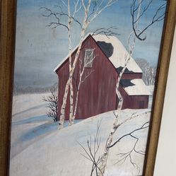 Estate Sale Large Picture In Wood Frame