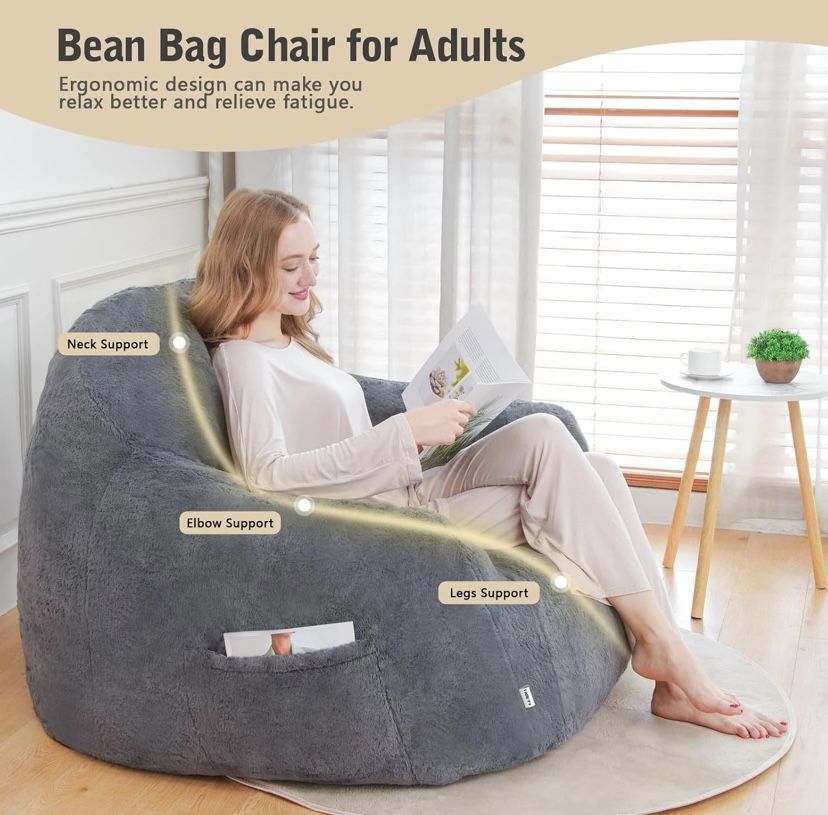 Bean Bag Chair for Adults, Giant Bean Bag Chair Sofa, Plush Bean Bag Sofa with High-Density Memory Foam Filler, Removable Comfy Bean Bag Couch 