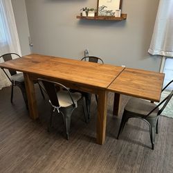 Real Wood Dining Table + 4 Metal Chairs